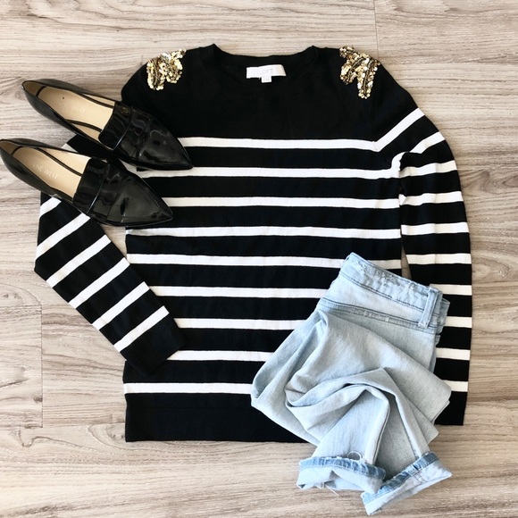 NWOT Sweater with Gold Sequin Shoulder Detail - Picture 2 of 8